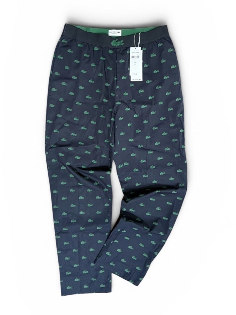 Lacoste 100% cotton sleepwear sleep pajama pants allover logo navy green M NEW - Picture 2 of 3